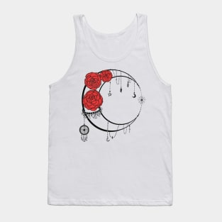 Light Moon With Black Lines Red Roses Tattoo Tank Top